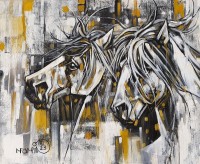 Momin Khan, 24 x 30 Inch, Acrylic on Canvas, Horse Painting, AC-MK-123